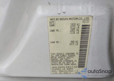 2015 Nissan Altima 2.5 S from USA, damaged, VIN 1N4AL3AP4FN392720